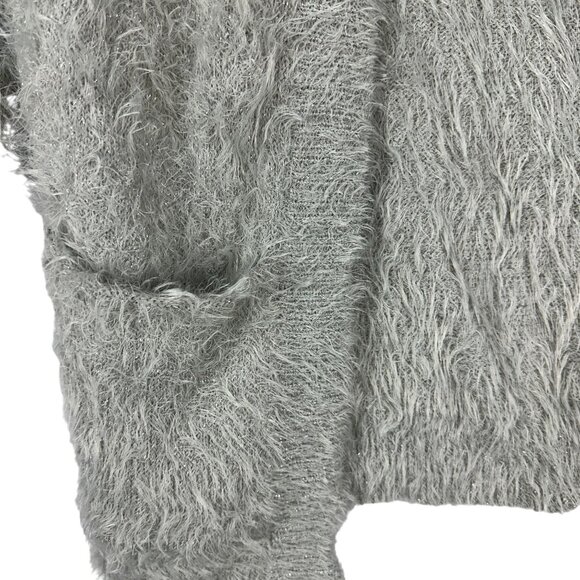 Cato Womens Large Gray Fluffy Cardigan Sweater Pockets - Picture 2 of 6